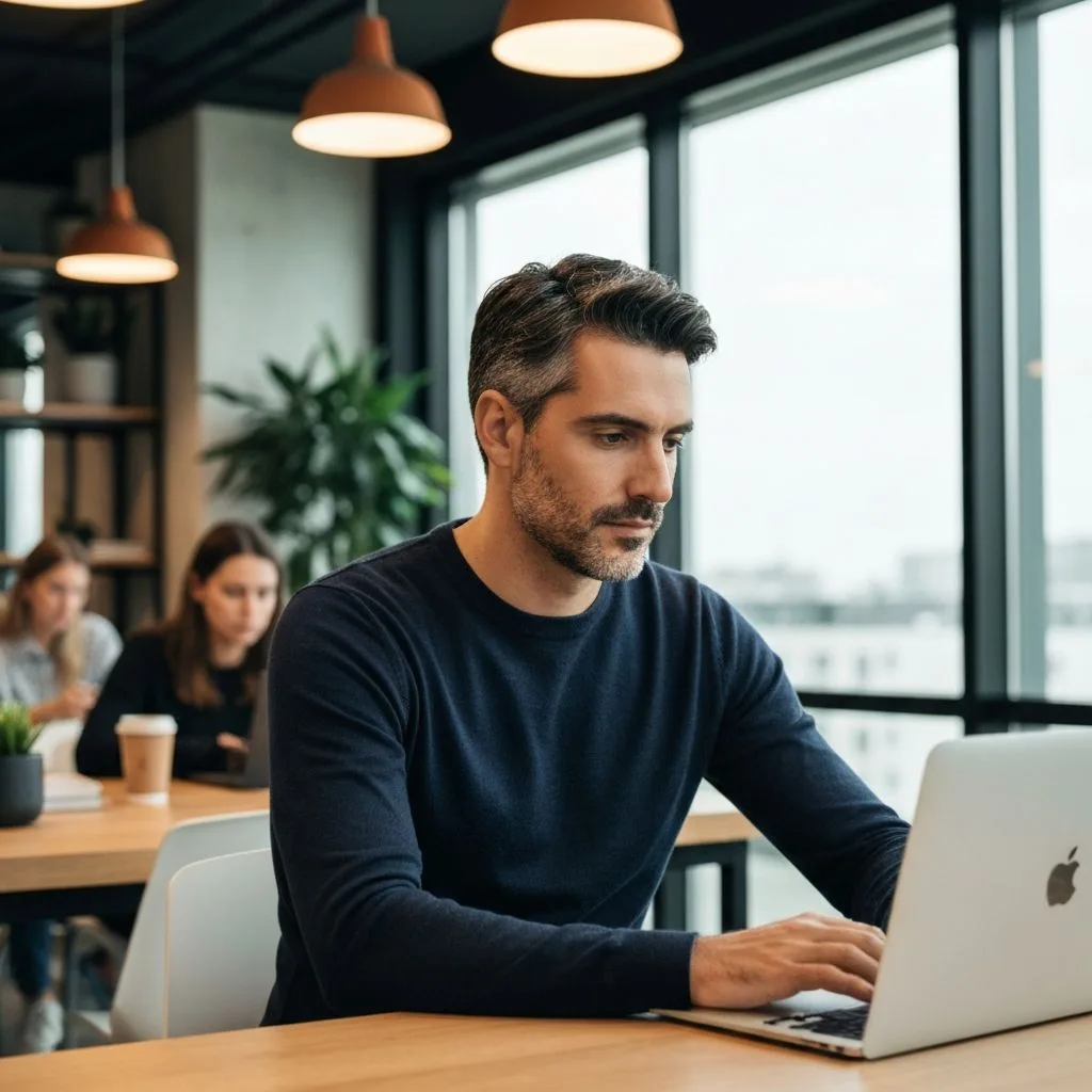Profesional trabajando en remoto desde un coworking